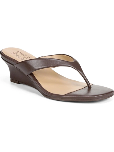 Naturalizer Lenna Womens Leather Slip On Wedge Sandals In Brown