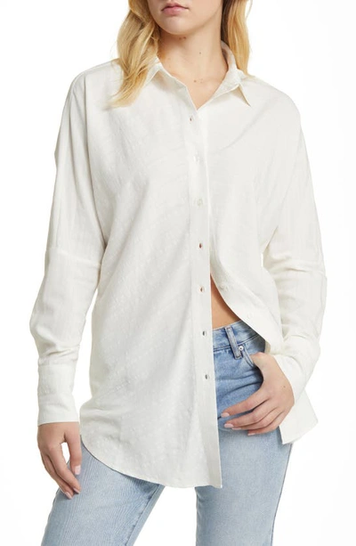 Topshop Oversize Seersucker Button-up Shirt In White