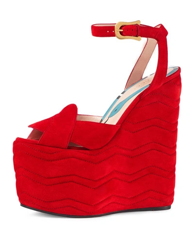 Gucci Sally Suede Platform Wedge Sandal, Red | ModeSens
