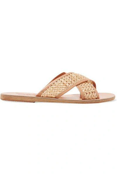 Ancient Greek Sandals Thais Woven Raffia And Leather Slides In Neutral