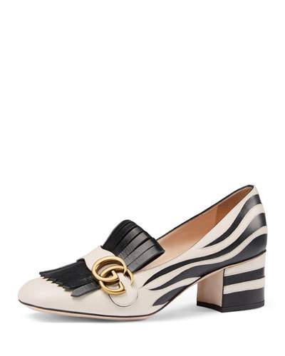 Gucci Marmont Fringed Zebra-appliqué Leather Loafers In Black White ...