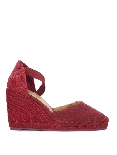 Castaã±er Carina Natural Jute And Cherry Red Wedge Sandal In Rosso