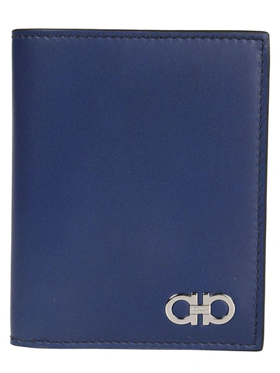 Ferragamo Silver-tone Logo Wallet In Blue