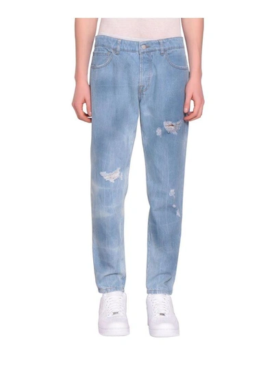 Amen Destroyed Denim Cotton Jeans In Blu