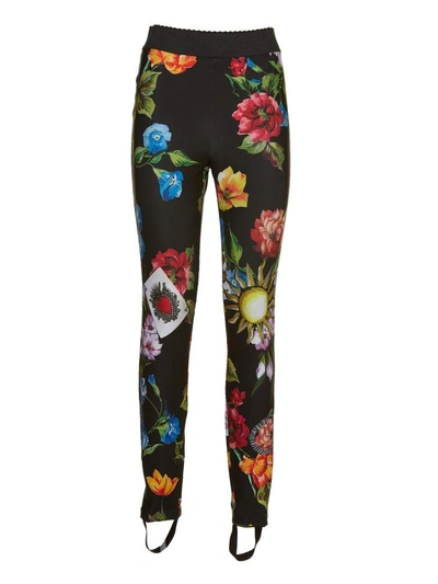 Dolce & Gabbana Floral Print Leggings In Nero Fantasia