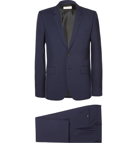Saint Laurent Blue Slim-Fit Virgin Wool-Gabardine Suit - Navy | ModeSens