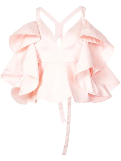 Rosie Assoulin Fluted-ruffle Cross-back Top In Pink