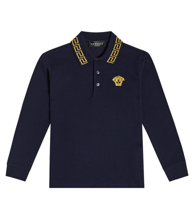 Versace Kids' Little Boy's & Boy's Grece & Medusa Embroidered Pique Polo Shirt In Navy