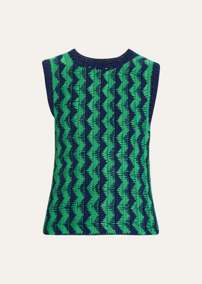 Wales Bonner Isle Crochet-knit Tank Top In Green And Navy