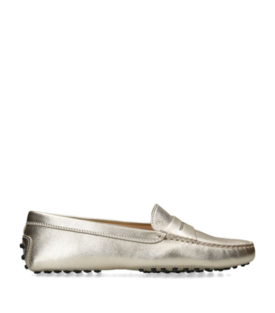 Tod's Leather Gommino Driving Shoes In Grey