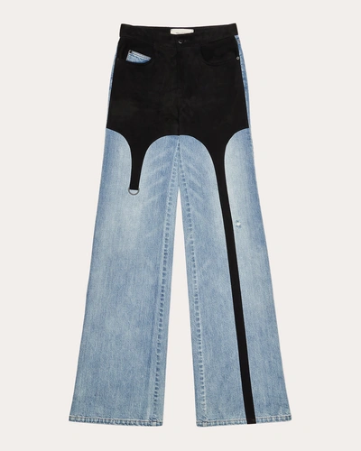 Hellessy Jasper Wide-leg Faux-suede Garter Jeans In Lili Wash/black