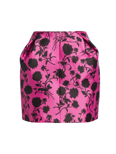Versace Floral Silhouette-print Pleated Duchesse Satin Mini Skirt In Pink