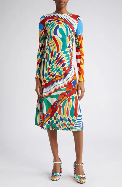 Dolce & Gabbana Circus-print Long-sleeve Midi Dress In Multicoloured