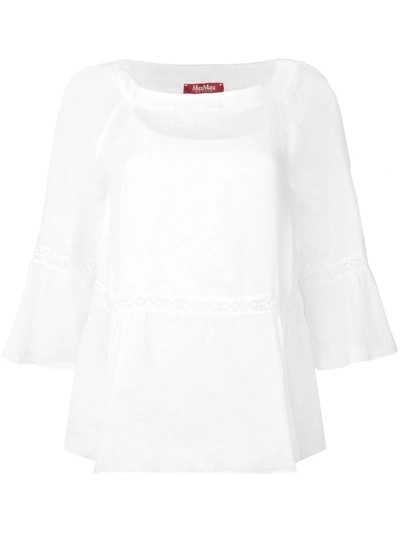 Max Mara Broderie Anglaise Trim Blouse In White