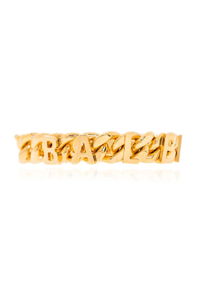 Balenciaga Logo Lettering Plaque Chained Bracelet In Gold