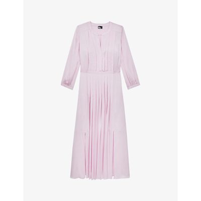 The Kooples Womens Pale Pink Pleated Satin Midi Dress | ModeSens