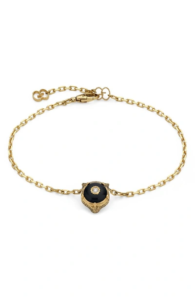 Gucci 18k Yellow Gold Feline Head Onyx & Diamond Pendant Necklace In Undefined