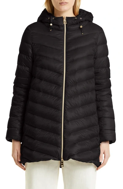 Herno Chevron Hooded A Line Puffer Coat In Black