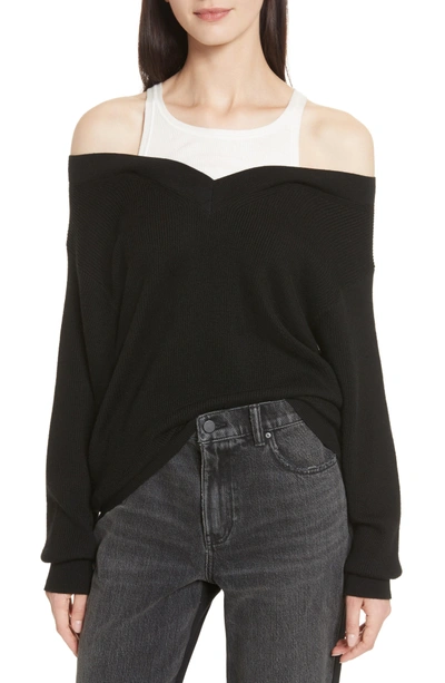 Alexander Wang T Bi layer Off the shoulder Sweater With Inner Tank