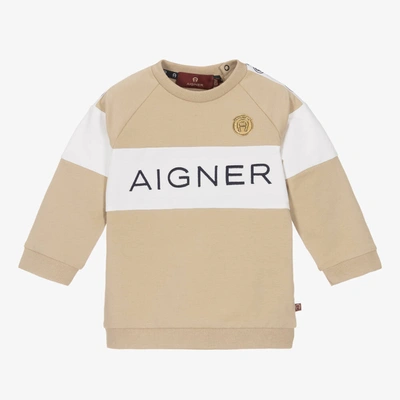 Aigner Babies' Logo-print Striped Cotton Sweatshirt In Beige