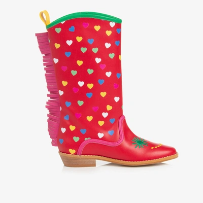 Stella Mccartney Kids Girls Red Faux Leather Heart Cowboy Boots