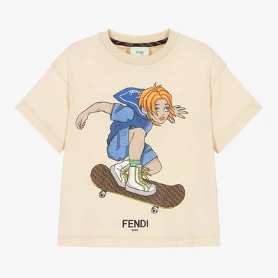 Fendi Kids' Boys Beige Cotton Ff Skateboard T-shirt