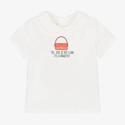 Fendi Baby Girls White Cotton Baguette Bag T-shirt