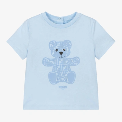 Fendi Blue Cotton Ff Teddy Bear Baby T-shirt