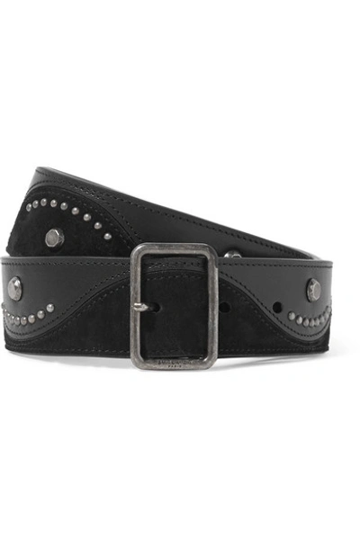 Saint Laurent Studded Suede And Leather Waist Belt In Black