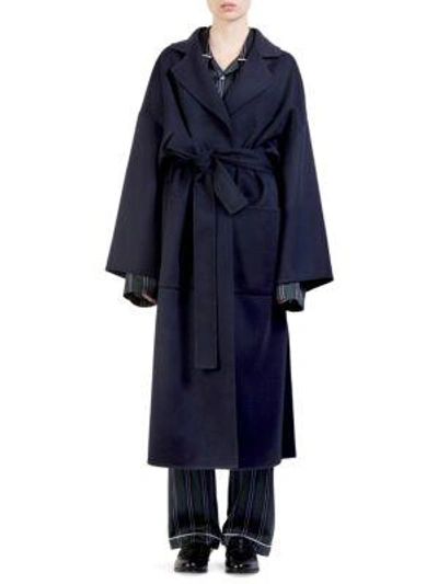 Loewe Oversize Belted Wool Coat In Navy Blue