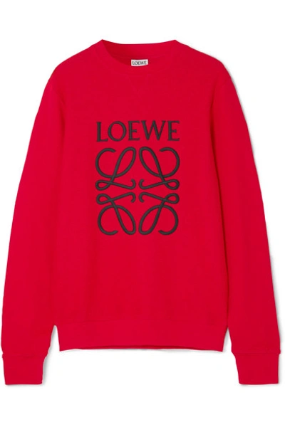 Loewe Embroidered Cotton-terry Sweatshirt In Red