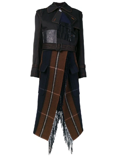 Loewe Cropped Asymmetric Cotton And Checked Wool-blend Trench Coat In Brown