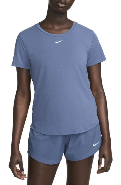 Nike Women's Dri-fit Uv One Luxe Standard Fit Short-sleeve Top In Diffused Blue