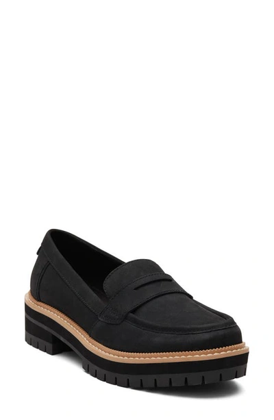 Toms Cara Platform Penny Loafer In Black/black Leather