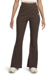 Nike Women's  Sportswear High-waisted Ribbed Jersey Flared Pants In Brown