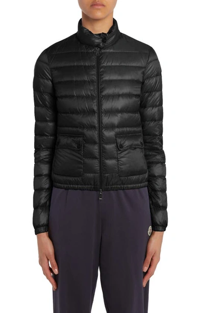 Moncler Lans Channel Quilted Down Moto Jacket In Black