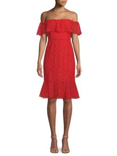 Bcbgmaxazria Off-the-shoulder Lace Dress In Burnt Red