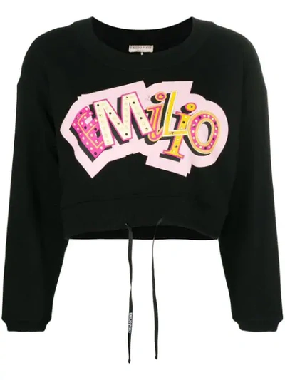 Emilio Pucci Cotton Cropped Logo Sweatshirt In Black
