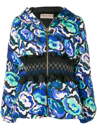 Emilio Pucci Printed Cinched Waist Puffer Jacket In Black