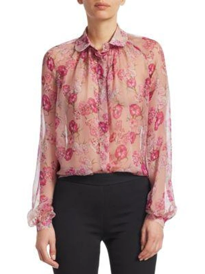 Giambattista Valli Floral-print Silk Chiffon Shirt In Rose