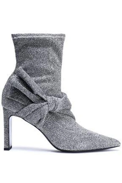Sigerson Morrison Woman Helin Knotted Metallic Stretch-knit Sock Boots Silver