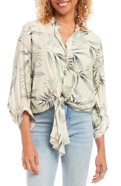 Karen Kane Palm Leaf Print Front Tie Shirt