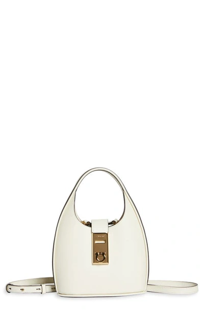 Ferragamo Mini Archivo Gancio Leather Hobo Bag In Mascarpone