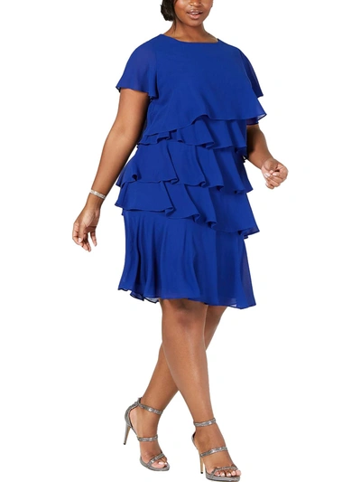 Jessica Howard Plus Womens Drapey Midi Cocktail And Party Dress In Blue