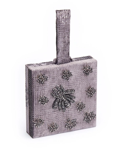 Sanayi313 Ragno Velvet Box Clutch Bag In Gray