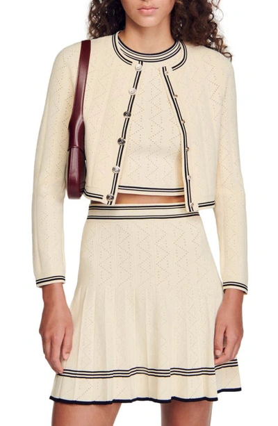 Sandro Perforated Cropped Cardigan In Off White