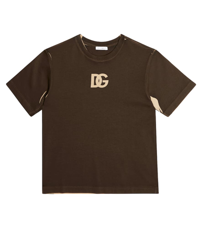 Dolce & Gabbana Kids' Logo棉质t恤 In Brown