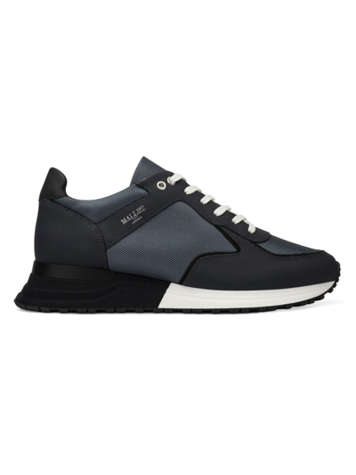 Mallet Lux Mesh-panel Matte-leather Trainers In Navy