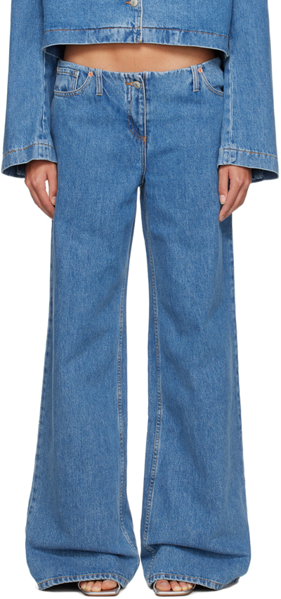 Magda Butrym Low Rise Wide Cotton Denim Jeans In Blue