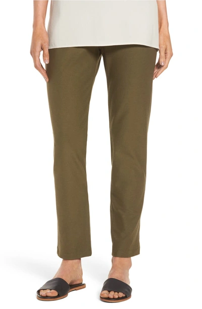 Eileen Fisher Petite Washable Stretch-crepe Slim Ankle Pants In Olive
